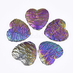 Naturdrachenblut Stein-Anhänger, Regenbogen plattiert, Herz, Farbig, 39~40x41x6.5~7.5 mm, Bohrung: 1.2 mm