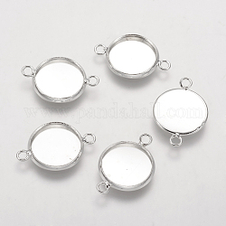 Brass Cabochon Connector Settings, Plain Edge Bezel Cups, Flat Round, Silver Color Plated, Tray: 12x1.5mm, 20x13.5mm, hole: 1.5mm