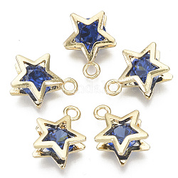 Messing-Zirkonia-Charms, Stern, Licht Gold, königsblau, 15x11.5x5.5 mm, Bohrung: 1.8 mm