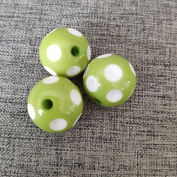 Непрозрачные шарики cmолы, круглые, с узором в горошек, желто-зеленый, 16 мм, отверстие : 1.5 мм, 200 шт / пакет