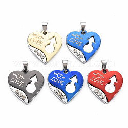 Alloy Pendants, with Crystal Rhinestone, Cadmium Free & Nickel Free & Lead Free, Heart with Word Love, Mixed Color, 27x26x4mm, Hole: 4x6mm