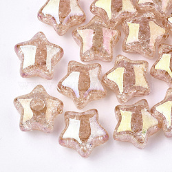 Perles en acrylique transparentes craquelées, demi-percés perles, étoiles du nord, saumon noir, 15x15.5x9.5mm, demi-trou: 3.5 mm