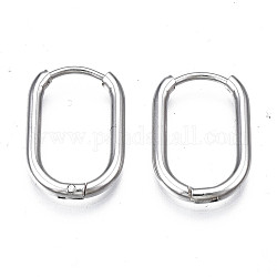 201 Stainless Steel Huggie Hoop Earrings, with 304 Stainless Steel Pins, Oval, Stainless Steel Color, 18x12x2mm, Pin: 0.7mm