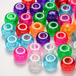 Kunststoff-Perlen, mit Glitzerpulver, Rondell, Mischfarbe, 9x6 mm, Bohrung: 3.5 mm, ca. 1900 Stk. / 500 g.