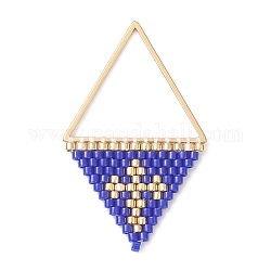 Handmade Japanese Seed Beads Pendants, Triangle with Cross Charms, Blue, 37~38x23x2mm, Hole: 17x20mm