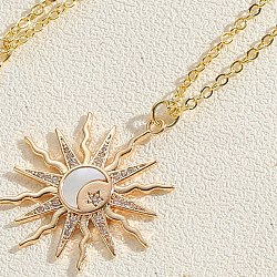 Collana con pendente in vero ottone placcato oro 14k con zirconi cubici, gioielli di conchiglie per le donne, sole, 17.72 pollice (45 cm)
