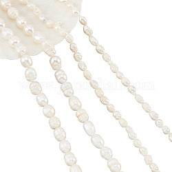 NBEADS 4 Strands about 134 Pcs Natural Cultured Freshwater Pearl Beads, 2 Sizes 8.5~10.5 mm/5~11.5 mm Rice Shape White Freshwater Pearl Loose Pearl Charms for Earrings Pendant Jewelry Making