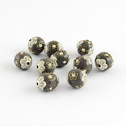 Handmade Indonesia Beads, with Alloy Cores, Oval, Antique Silver, Slate Gray, 12.5x11mm, Hole: 1.5mm