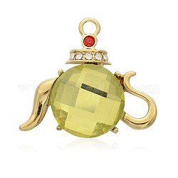 Vajilla / tetera de oro plateado colgantes de cristal de aleación, con diamantes de imitación, caqui claro, 26.5x30x5mm, agujero: 2.5 mm