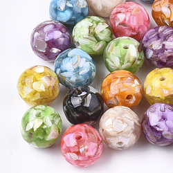 Resin Beads, with Shell, Round, Mixed Color, 14x13~14mm, Hole: 2mm