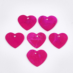 Spray Painted Capiz Shell Pendants, Heart, Magenta, 21.5~22x25x1mm, Hole: 1.5mm