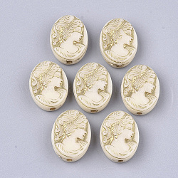 Perles acryliques plaquées, métal enlacée, ovale avec une femme, mousseline de citron, 17.5~18x13x6mm, Trou: 1.8mm, environ 580 pcs/500 g