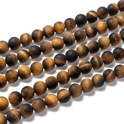 Natural Frosted Tiger Eye Round Bead Strands, Grade A, 8mm, Hole: 1mm, about 47~49pcs/strand, 14.9~15.6 inch