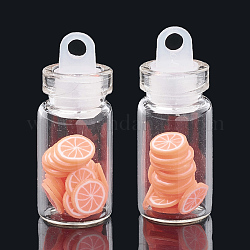 Ручной полимерной глины ногтей декоративные аксессуары, с стеклянной бутылкой для желаний и пластиковой пробкой для ccb, грейпфрут, коралл, 4~8x4~8x0.1~2 мм, о бутылке: 27.5x11 мм, отверстие : 3 мм
