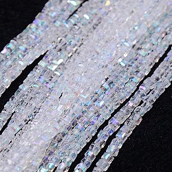 Galvanisierte Glasperlen Stränge, ab Farbe plattiert, facettiert, Würfel, klar ab, 4x4x4 mm, Bohrung: 1 mm, ca. 98 Stk. / Strang, 15.7 Zoll