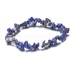 Natürliches Lapislazuli-Chips-Perlen-Stretch-Armband für Frauen, 6-3/4~8-5/8 Zoll (17~22 cm)