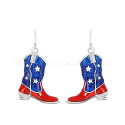 Boucles d'oreilles en alliage émaillé, botte avec motif étoile, platine, bleu, 42x25mm