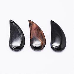 Natural Black Agate Agate Pendants, Magatama, Dyed, 40~44x18~22x5~7mm, Hole: 1.5mm