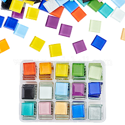 Olycraft transparente glas cabochons, Mosaikfliesen, für Heimdekoration oder Basteln, Viereck, Mischfarbe, 20x20x4 mm, 15 Farben, 8 Stk. je Farbe, 120 Stück / Karton