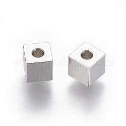 202 perline in acciaio inossidabile, cubo, colore acciaio inossidabile, 5x5x5mm, Foro: 2 mm