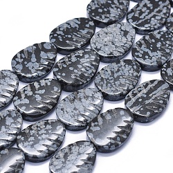 Chapelets de perles de flocon de neige en obsidienne naturelle, feuille, 19~20x14.5~15x3.5~4mm, Trou: 0.8~1mm, Environ 20 pcs/chapelet, 15.7 pouce (40 cm)