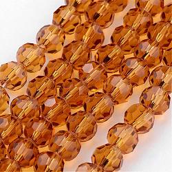 Chapelets de perles en verre transparent, imitation de cristal autrichien, facetté (32 facettes), ronde, verge d'or, 4mm, Trou: 1mm, Environ 96~100 pcs/chapelet, 14~14.5 pouce