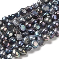Fili di perle di perle d'acqua dolce coltivate naturali, tinto, due lati lucido, grado 3 un, nero, 6~6.5x6.5~7x4.5~5mm, Foro: 0.5 mm, circa 57pcs/filo, 13.46~13.58 pollice (34.2~34.5 cm)
