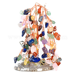 Dekoration aus natürlichen Edelsteinen, mit Messingdraht, Achatscheibenbasis, für Schreibtischdekorationen zu Hause, Baum des Lebens, 50~70x100 mm