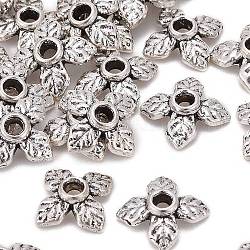 Tibetischen Stil Legierung Perlenkappen, Bleifrei, Cadmiumfrei und Nickel frei, Blume, Antik Silber Farbe, 8x2.5 mm, Bohrung: 1 mm