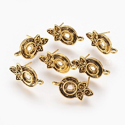 Tibetan Style Stud Earring Settings, with Loop, Lead Free & Nickel Free, Flower, Antique Golden, 22.5x12mm, Hole: 2mm, Pin: 1mm, Tray: 2~6mm