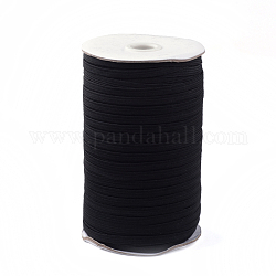 Cordon de corde élastique tressé plat de 3/8 pouce, élastique en tricot extensible épais avec bobine, noir, 8~8.5mm, environ 90~100yards/rouleau (300pied/rouleau)