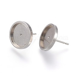 304 impostazioni per orecchini a bottone in acciaio inossidabile, rotondo e piatto, colore acciaio inossidabile, 14x2 mm, Vassoio: 12 mm, pin: 0.7 mm