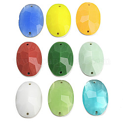 Breloques de connecteur de verre, maillons ovales facettés, couleur mixte, 24x17x6.5mm, Trou: 1.2mm
