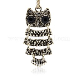 Antique Silver Plated Alloy Rhinestone Owl Pendants for Halloween Jewelry, Jet, 36x18x3.5mm, Hole: 1.5mm