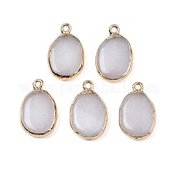 Natural White Stone Pendants, with Light Gold Plated Brass Findings, Oval, 22~22.5x13~13.5x4.5~5mm, Hole: 1.6mm