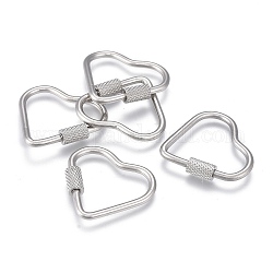 304 Edelstahl-Karabiner-Schlossanhänger, für die Herstellung von Halsketten, Herz, Edelstahl Farbe, 23x24.5x4 mm, Schraube: 7x4 mm