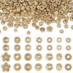 210 pièces 14 styles perles d'espacement en alliage de placage en rack, formes mixtes, or clair, 4~7x1.2~3.5mm, Trou: 0.8~1.5mm, 15 pièces / style