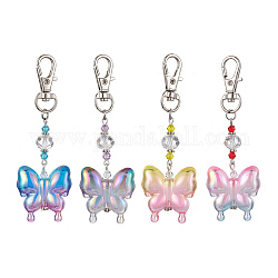 4Pcs Acrylic Butterfly Pendants Decorations, with Alloy Swivel Lobster Claw Clasps, Platinum, Mixed Color, 90mm
