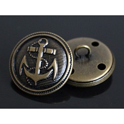 Boutons à tige en laiton à 1 trou, boutons nautiques, rond et plat avec des boutons d'ancrage, bronze antique, 20mm, Trou: 2mm