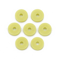 Cuentas de arcilla polimérica hechas a mano ecológicas, disco / plano y redondo, abalorios heishi, amarillo verdoso, 4x1mm, agujero: 1 mm, aproximamente 55000 unidades / 1000 g