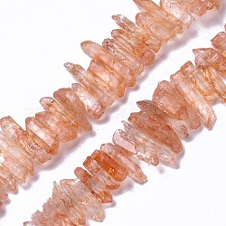 Natural Crackle Quartz Crystal Dyed Beads Strands, Chip, Sandy Brown, 13~38x3~7x4~7mm, Hole: 1mm, about 67~70pcs/strand, 14.76~15.16''(37.5~38.5cm)
