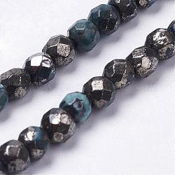 Chapelets de perles de feuille d'argent en jaspe naturel, teinte, ronde, facette, bleu profond du ciel, 4~4.5mm, Trou: 1mm, Environ 50 pcs/chapelet, 7.6 pouce (19.5 cm)