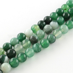 Dyed Natural Striped Agate/Banded Agate Round Bead Strands, Medium Sea Green, 8mm, Hole: 1mm, about 48pcs/strand, 14.9 inch