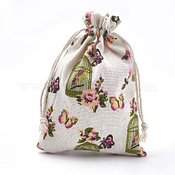 Bolsas de embalaje de poliéster (algodón poliéster) Bolsas con cordón, con flor impresa, colorido, 18x13 cm