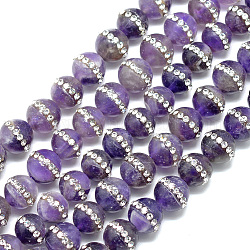 Natural Amethyst Beads Strands, Dyed, with Rhinestone, Round, 8x9.5mm, Hole: 1.5mm, about 48pcs/strand, 16.3 inch