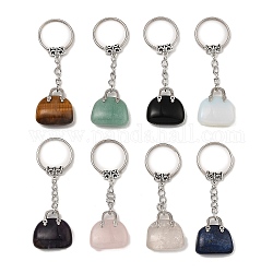 Porte-clés pendentif de sac en pierres mélangées naturelles et synthétiques, avec les accessoires en laiton de tonalité de platine, pour sac bijoux cadeau décoration, 7.4 cm