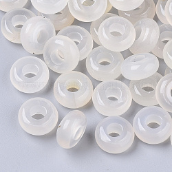 Natürliche weiße Achat europäische Perlen, Großloch perlen, Rondell, 10x4.5 mm, Bohrung: 4 mm