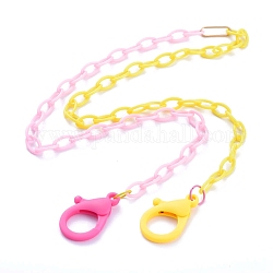 Colliers de chaîne torsadés en plastique ABS bicolores personnalisés, chaînes de lunettes, chaînes de sac à main, avec anneaux de liaison en fer et fermoirs à pince en plastique, rose perle et jaune, 26.77~27.95 pouce (68~71 cm)