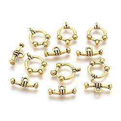 Tibetischen Stil Knebelverschlüsse, Ring, Cadmiumfrei und Nickel frei und Bleifrei, Antik Golden, 20x14.3x2 mm, Bohrung: 2 mm