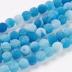 Natural Crackle Agate Beads Strands, Dyed, Round, Grade A, Cornflower Blue, 8mm, Hole: 1mm, about 50pcs/strand, 14 inch